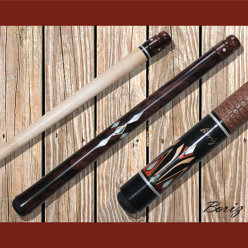 Boriz Billiards Brown Snake Skin Leather Grip Pool Cue Stick Original Inlay Artwork #BCC127
