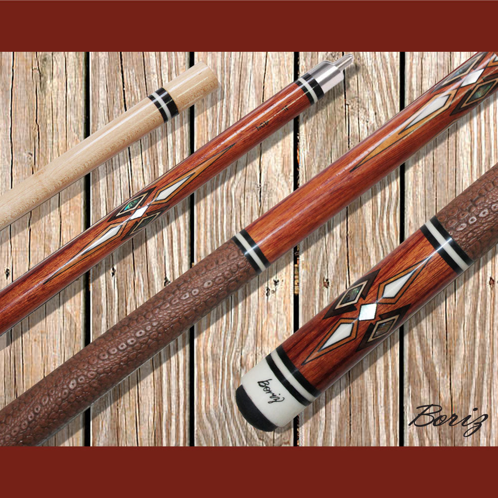 Boriz Billiards Brown Snake Skin Leather Grip Pool Cue Stick Original Inlay Artwork #BCC128