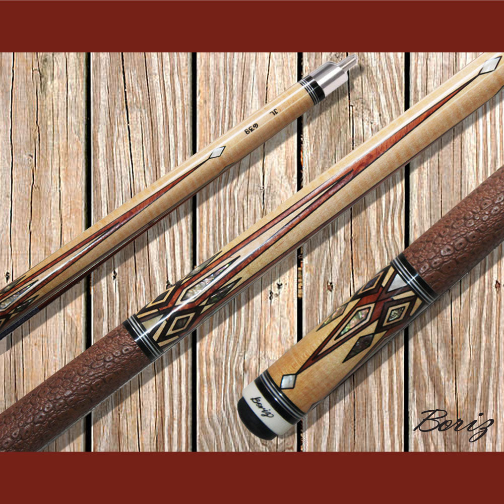 Boriz Billiards Brown Snake Skin Leather Grip Pool Cue Stick Original Inlay Artwork #BCC131