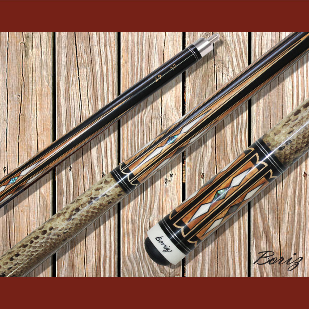 Boriz Billiards Laminated Snake Skin Grip Pool Cue Stick Original Inlay Artwork #BCC124
