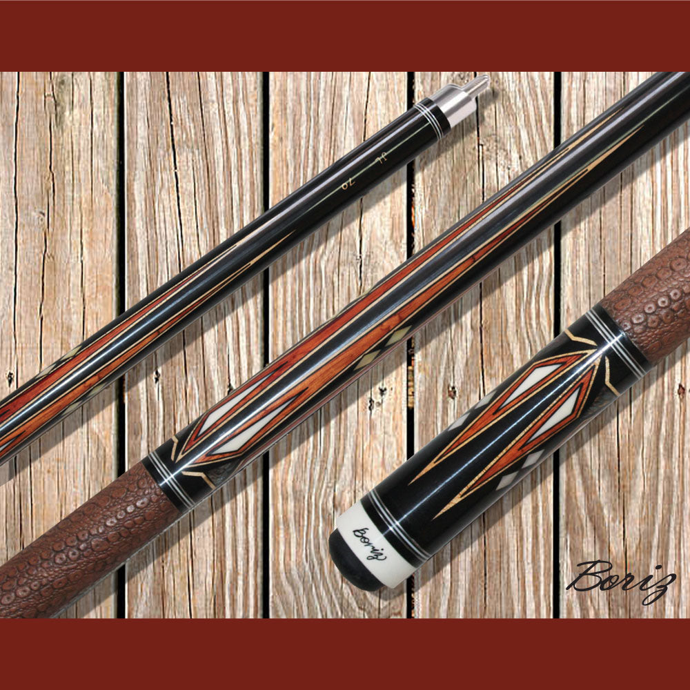 Boriz Billiards Brown Snake Skin Leather Grip Pool Cue Stick Original Inlay Artwork #BCC125