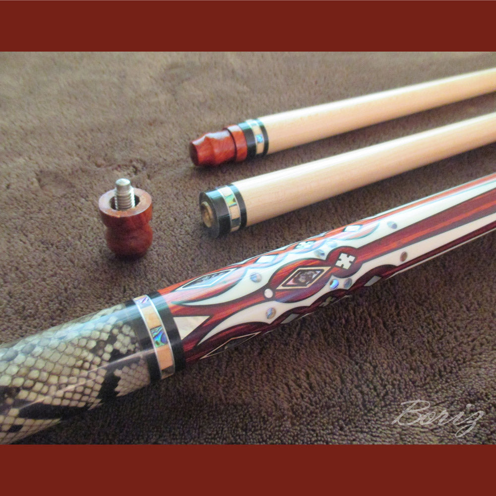 Boriz Billiards Laminated Snake Skin Grip Pool Cue Stick Original Inlay Artwork Pro Series 2 #BCC057