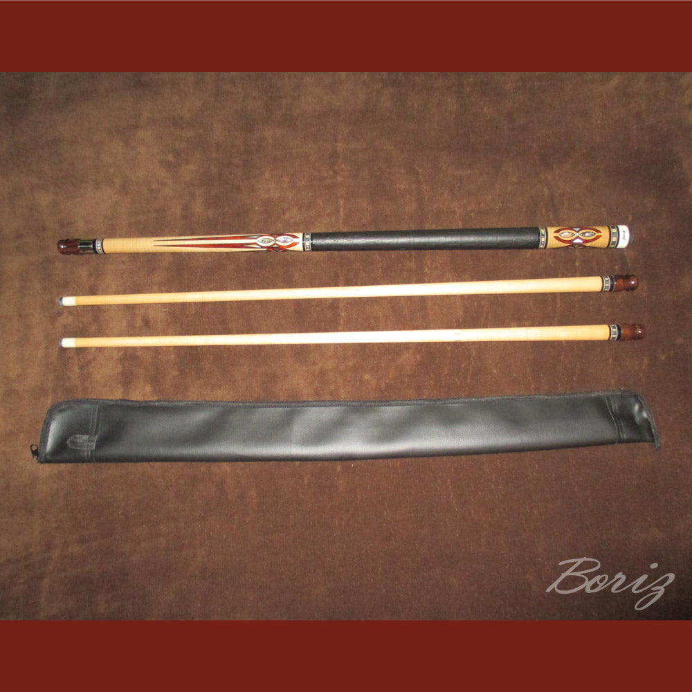 Boriz Billiards Smooth Black Leather Grip Pool Cue Stick Original Inlay Artwork Pro Series 3 #BCC058