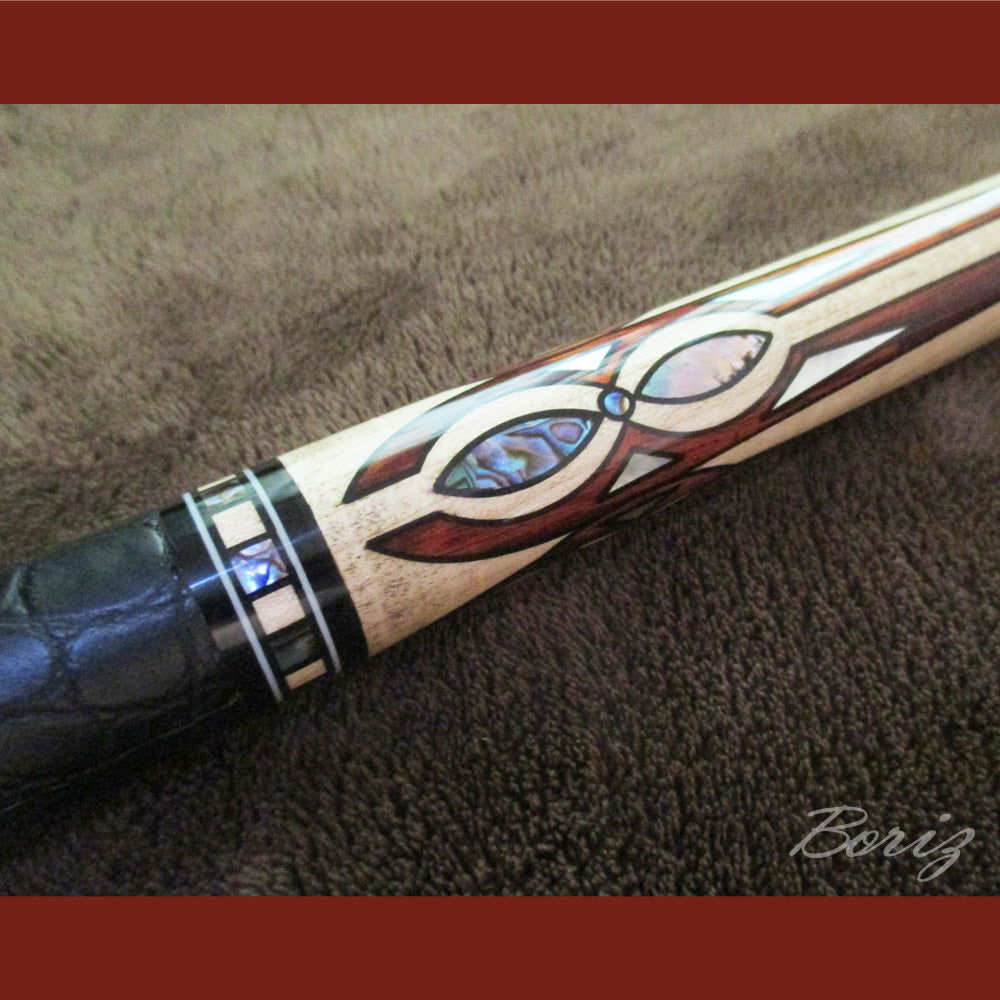 Boriz Billiards Smooth Black Leather Grip Pool Cue Stick Original Inlay Artwork Pro Series 3 #BCC058