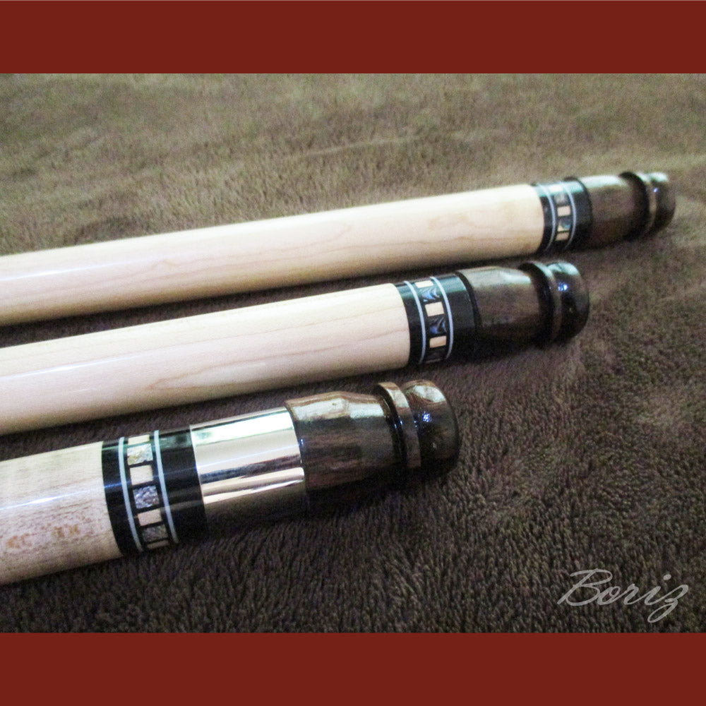 Boriz Billiards Smooth Black Leather Grip Pool Cue Stick Original Inlay Artwork Pro Series 3 #BCC058