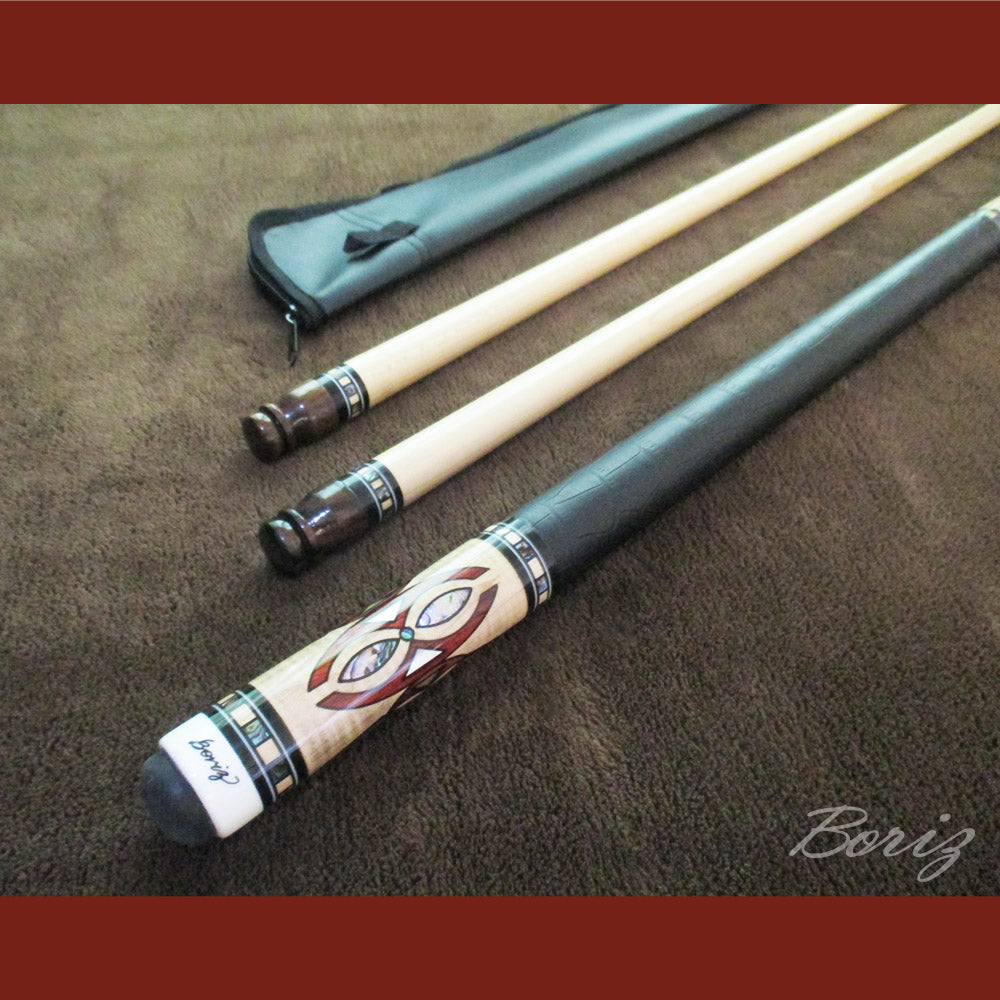 Boriz Billiards Smooth Black Leather Grip Pool Cue Stick Original Inlay Artwork Pro Series 3 #BCC058