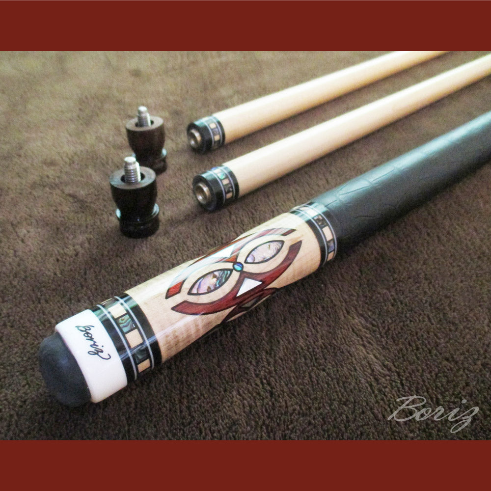 Boriz Billiards Smooth Black Leather Grip Pool Cue Stick Original Inlay Artwork Pro Series 3 #BCC058