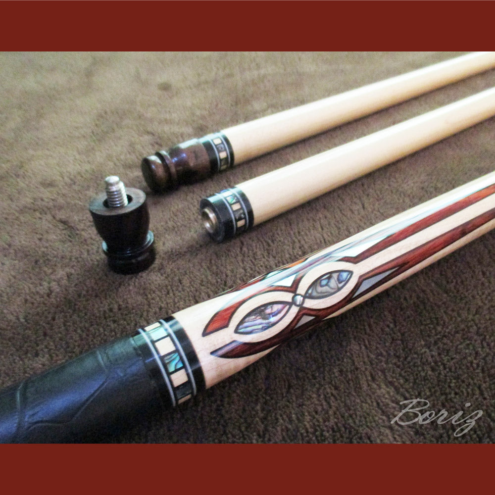 Boriz Billiards Smooth Black Leather Grip Pool Cue Stick Original Inlay Artwork Pro Series 3 #BCC058