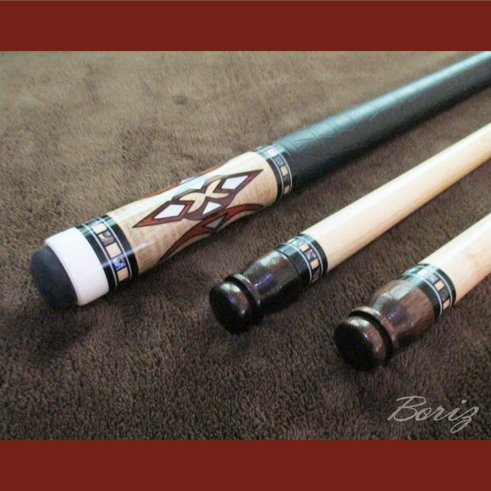 Boriz Billiards Smooth Black Leather Grip Pool Cue Stick Original Inlay Artwork Pro Series 3 #BCC058
