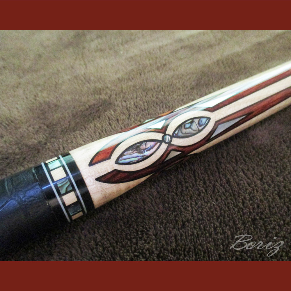 Boriz Billiards Smooth Black Leather Grip Pool Cue Stick Original Inlay Artwork Pro Series 3 #BCC058