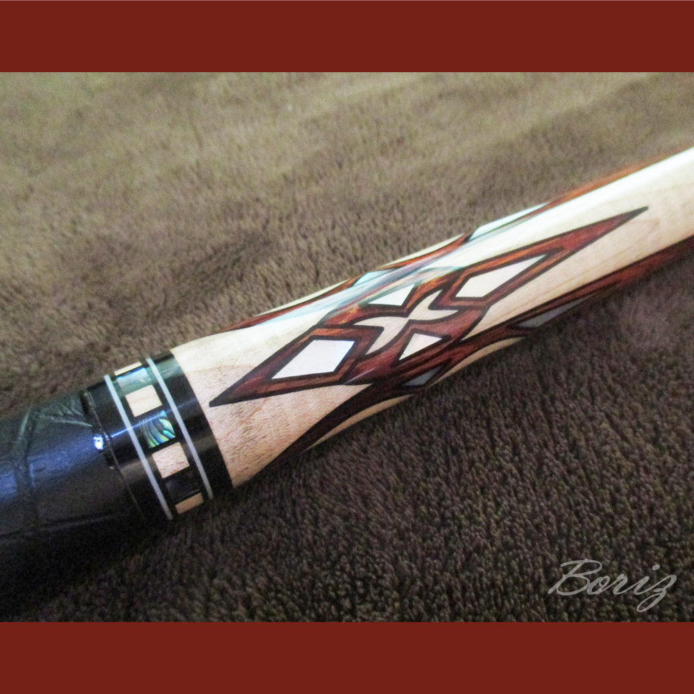 Boriz Billiards Smooth Black Leather Grip Pool Cue Stick Original Inlay Artwork Pro Series 3 #BCC058