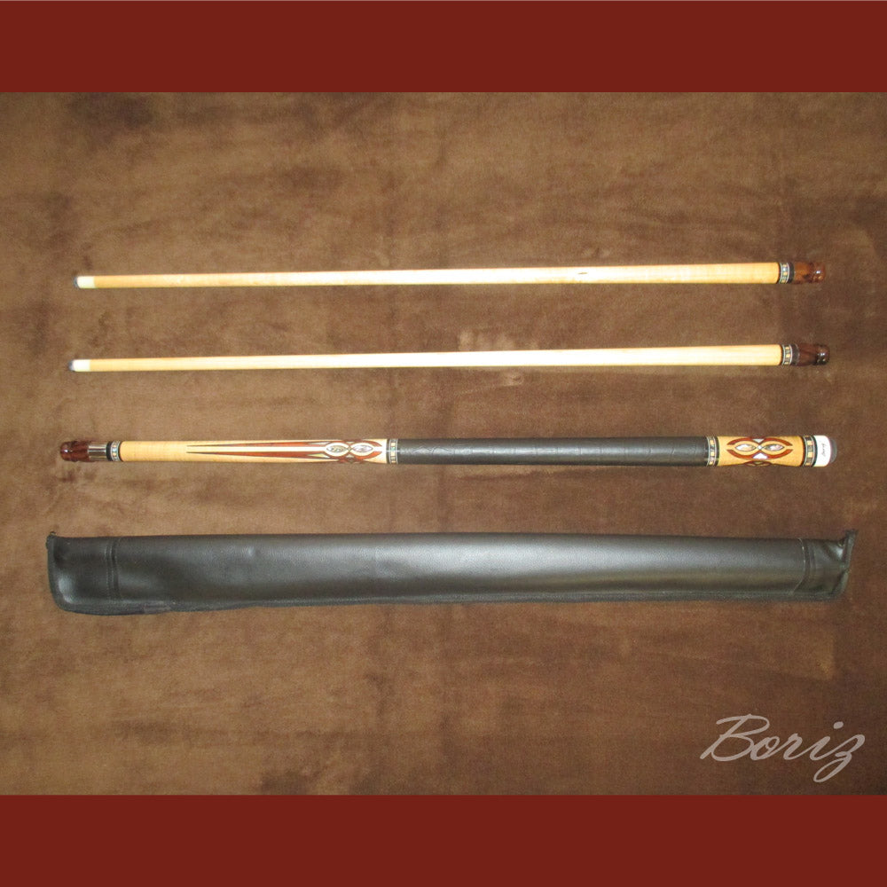 Boriz Billiards Smooth Black Leather Grip Pool Cue Stick Original Inlay Artwork Pro Series 4 #BCC059