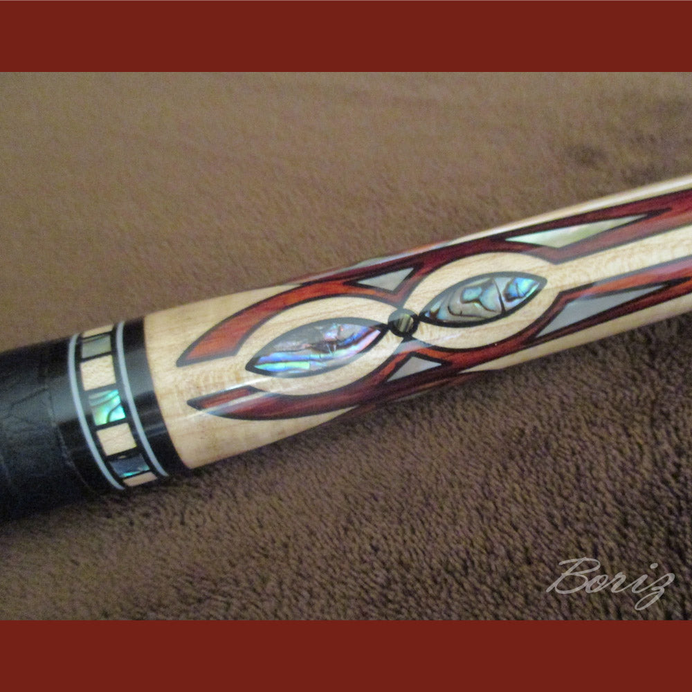 Boriz Billiards Smooth Black Leather Grip Pool Cue Stick Original Inlay Artwork Pro Series 4 #BCC059