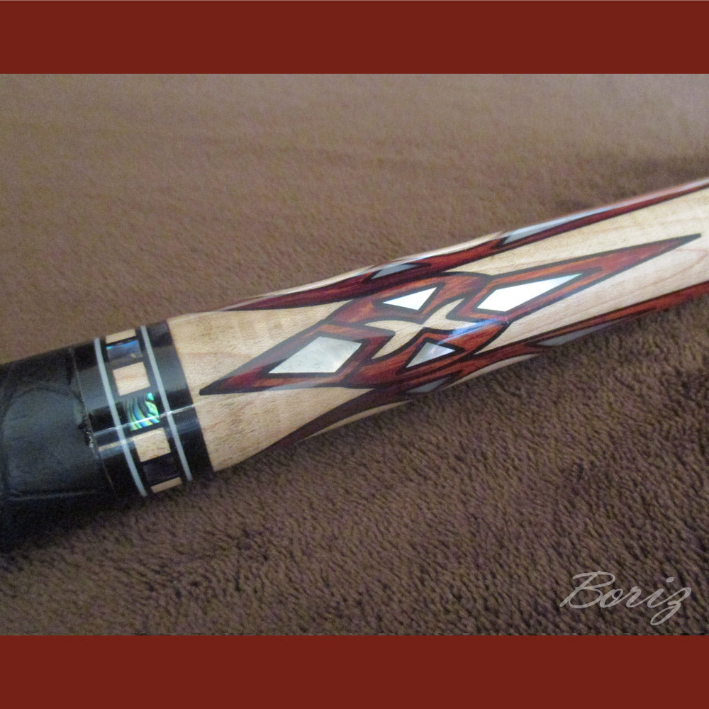 Boriz Billiards Smooth Black Leather Grip Pool Cue Stick Original Inlay Artwork Pro Series 4 #BCC059