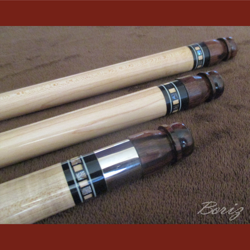 Boriz Billiards Smooth Black Leather Grip Pool Cue Stick Original Inlay Artwork Pro Series 4 #BCC059