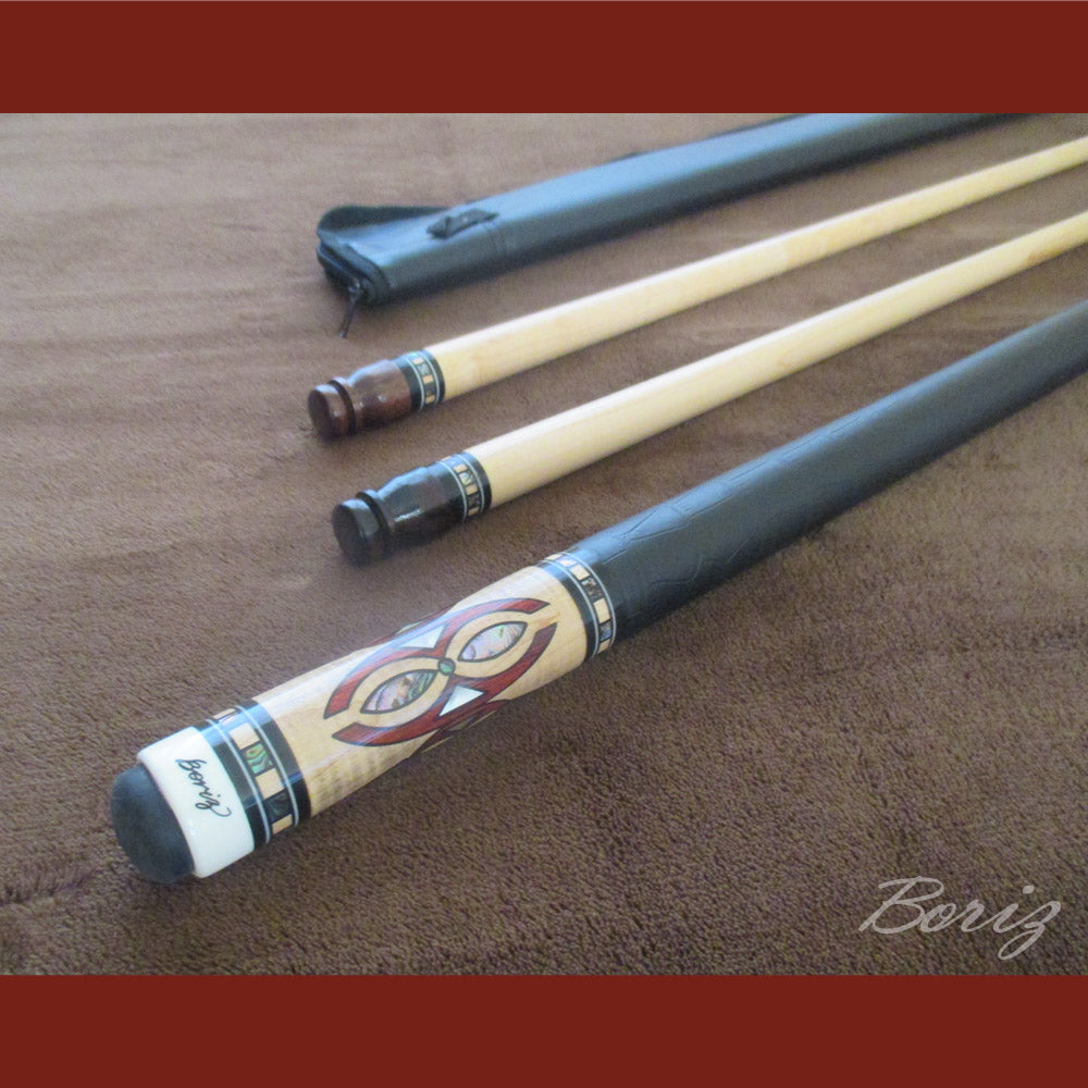 Boriz Billiards Smooth Black Leather Grip Pool Cue Stick Original Inlay Artwork Pro Series 4 #BCC059