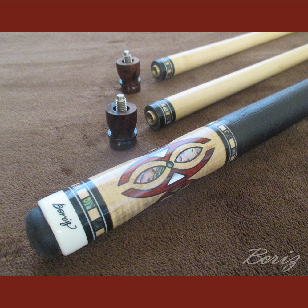 Boriz Billiards Smooth Black Leather Grip Pool Cue Stick Original Inlay Artwork Pro Series 4 #BCC059