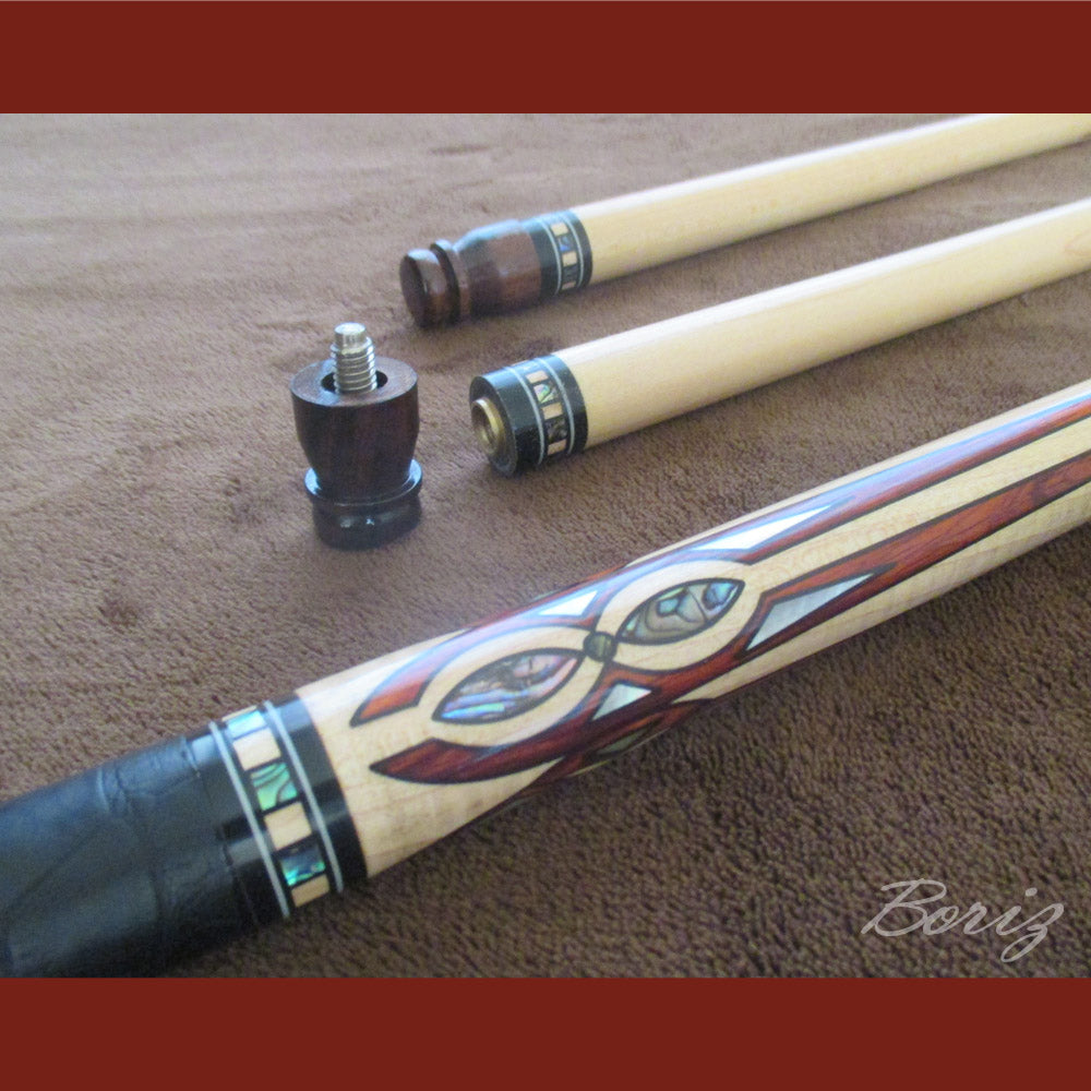 Boriz Billiards Smooth Black Leather Grip Pool Cue Stick Original Inlay Artwork Pro Series 4 #BCC059