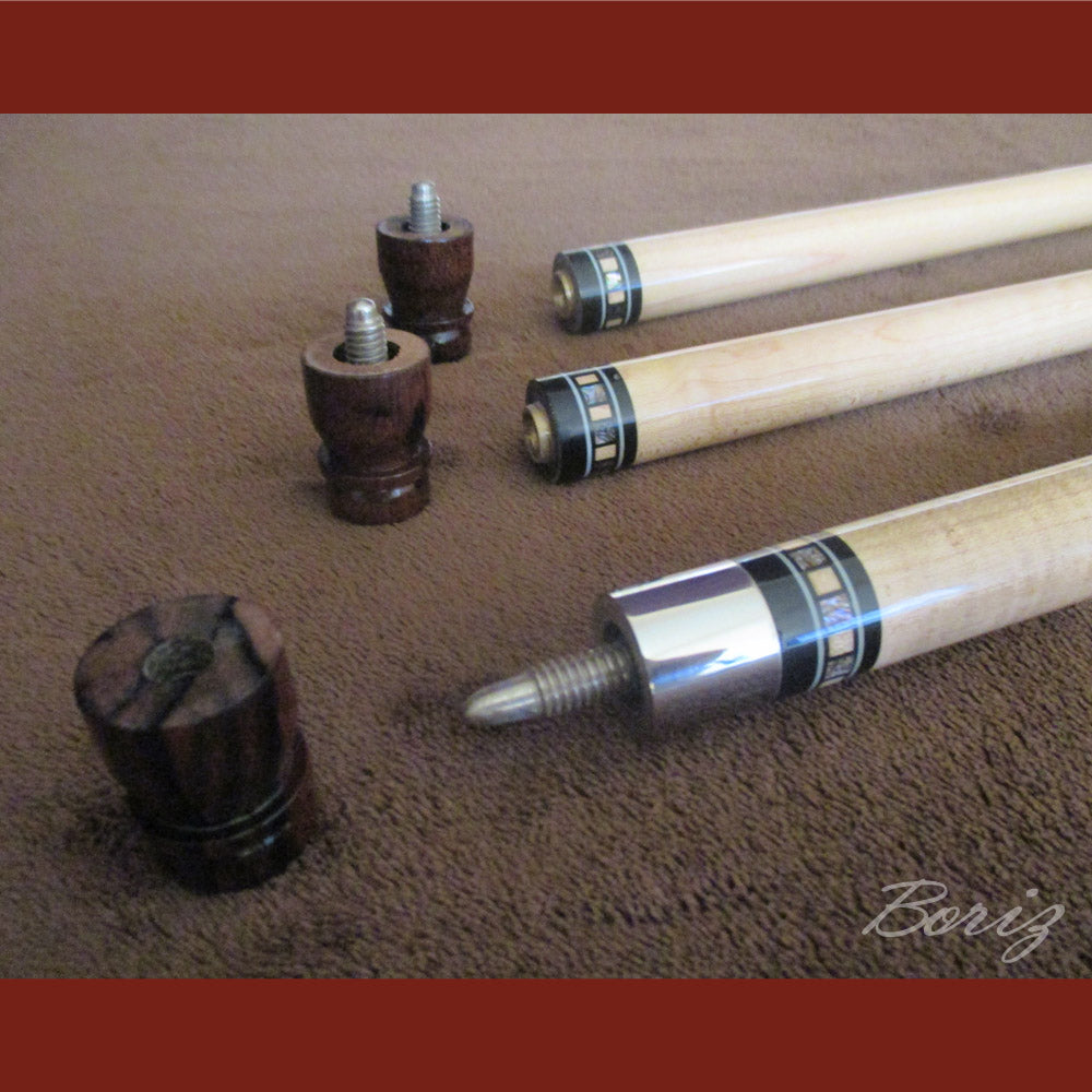 Boriz Billiards Smooth Black Leather Grip Pool Cue Stick Original Inlay Artwork Pro Series 4 #BCC059