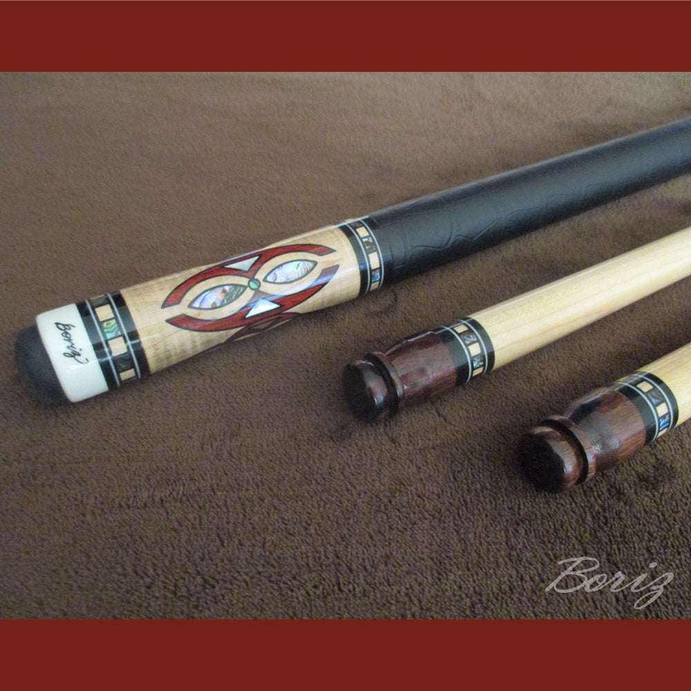 Boriz Billiards Smooth Black Leather Grip Pool Cue Stick Original Inlay Artwork Pro Series 4 #BCC059