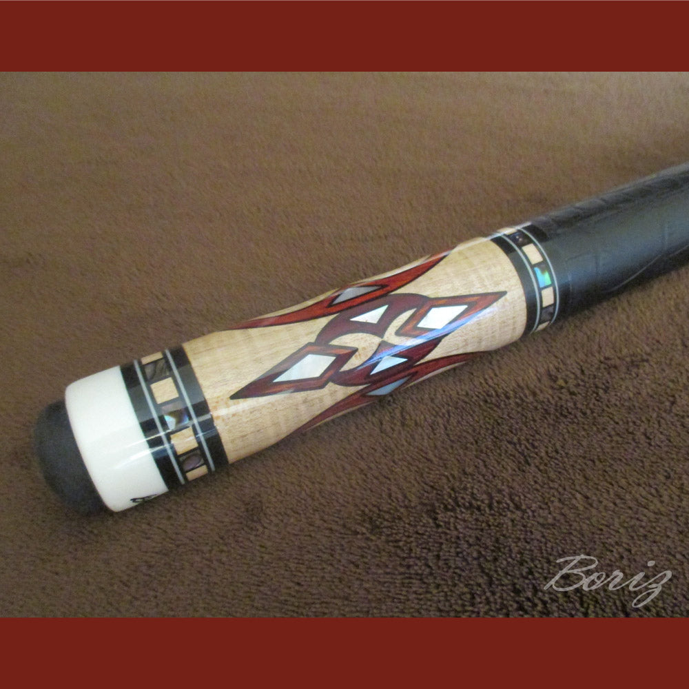 Boriz Billiards Smooth Black Leather Grip Pool Cue Stick Original Inlay Artwork Pro Series 4 #BCC059
