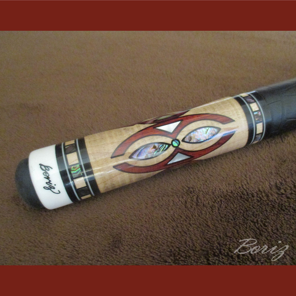 Boriz Billiards Smooth Black Leather Grip Pool Cue Stick Original Inlay Artwork Pro Series 4 #BCC059