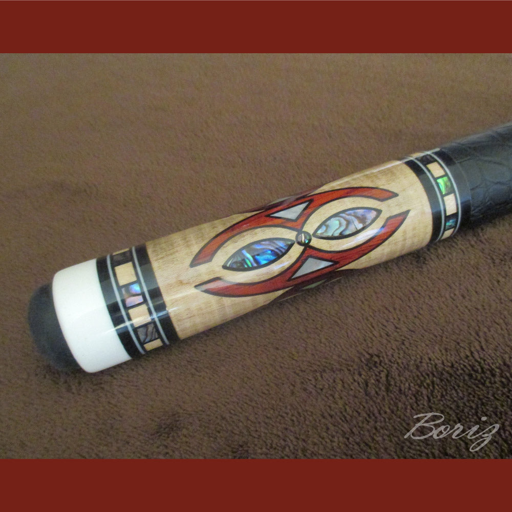 Boriz Billiards Smooth Black Leather Grip Pool Cue Stick Original Inlay Artwork Pro Series 4 #BCC059