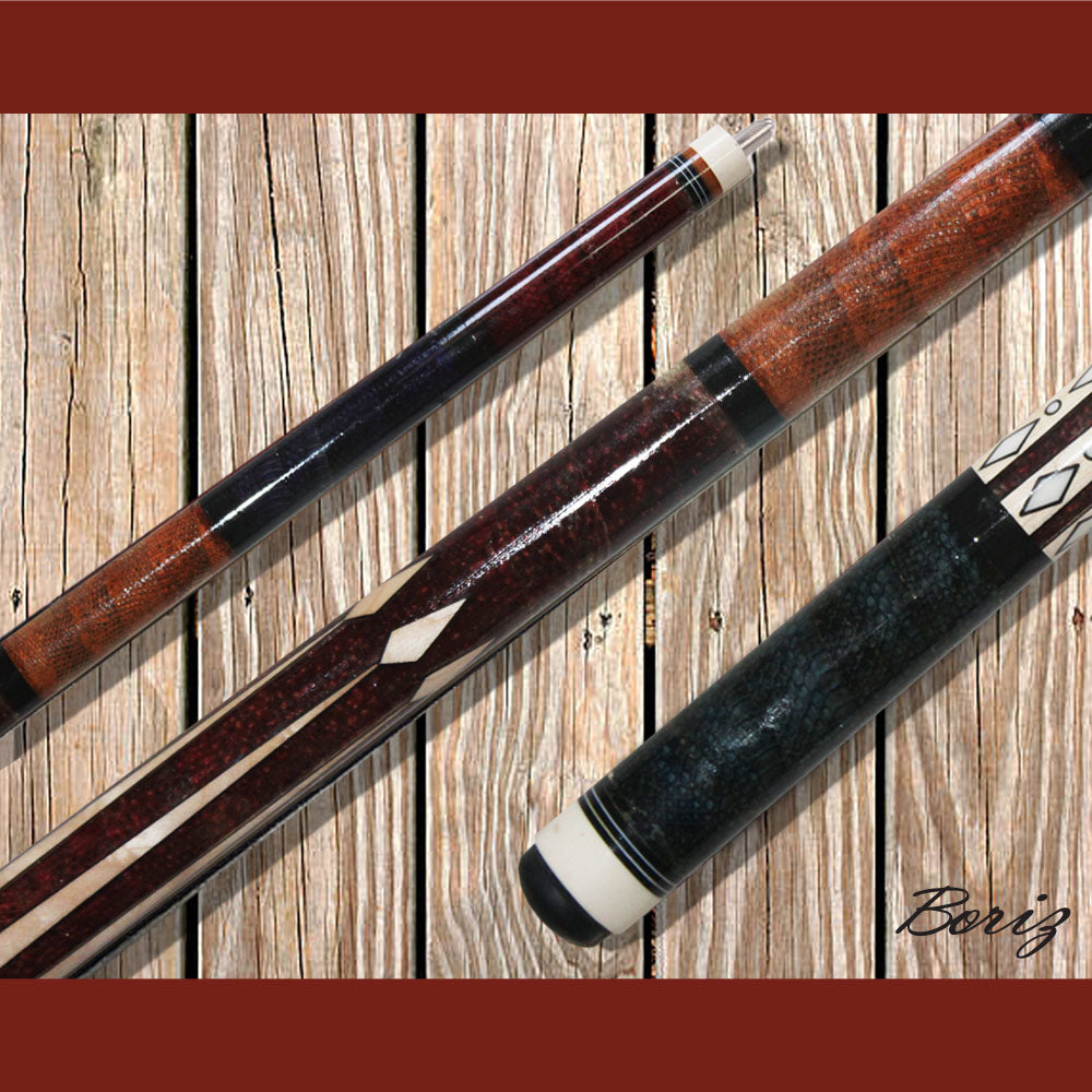 Boriz Billiards Laminated Snake Skin Grip Pool Cue Stick Original Inlay Artwork #BCC133