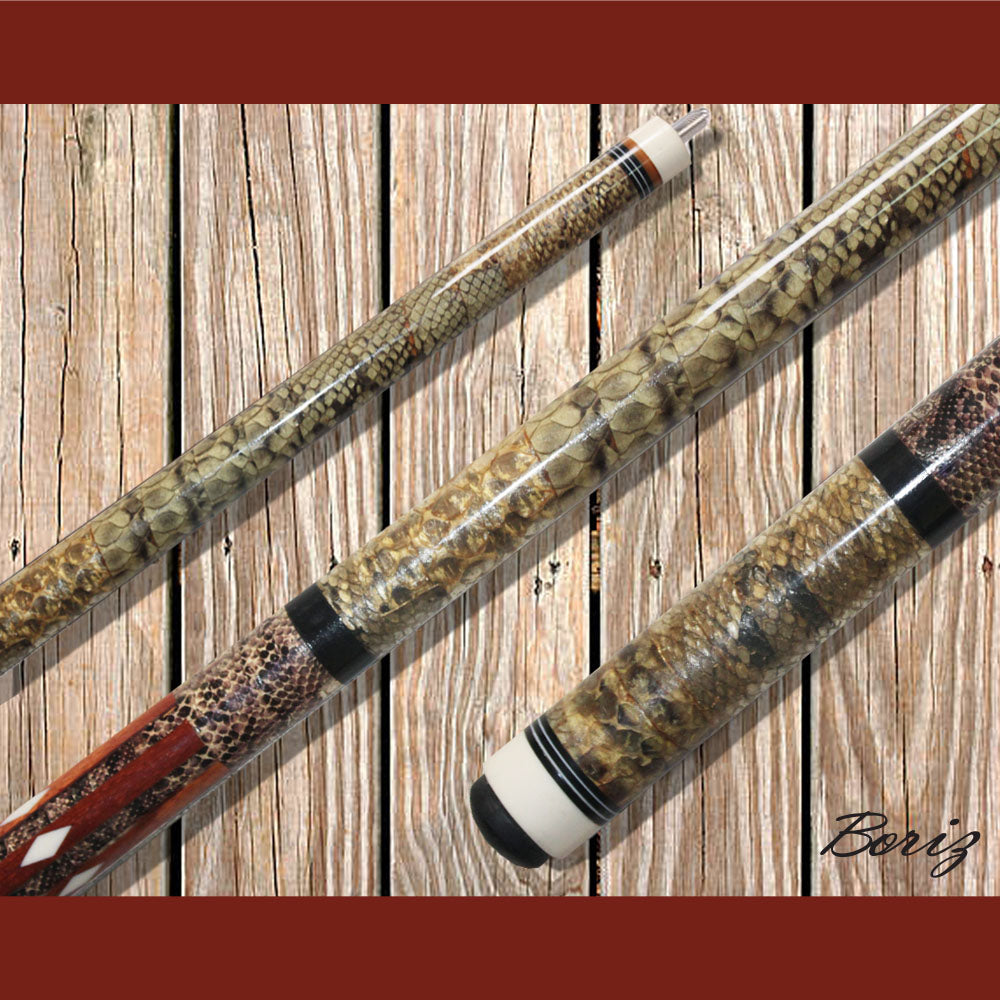 Boriz Billiards Laminated Snake Skin Grip Pool Cue Stick Original Inlay Artwork #BCC134