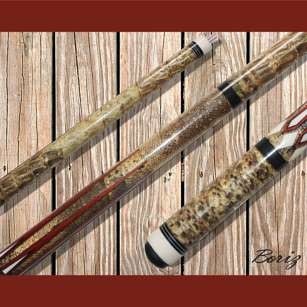 Boriz Billiards Laminated Snake Skin Grip Pool Cue Stick Original Inlay Artwork #BCC136