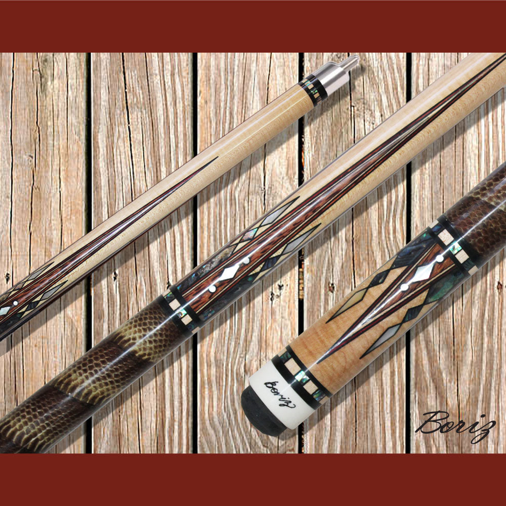 Boriz Billiards Laminated Snake Skin Grip Pool Cue Stick Original Inlay Artwork #BCC137