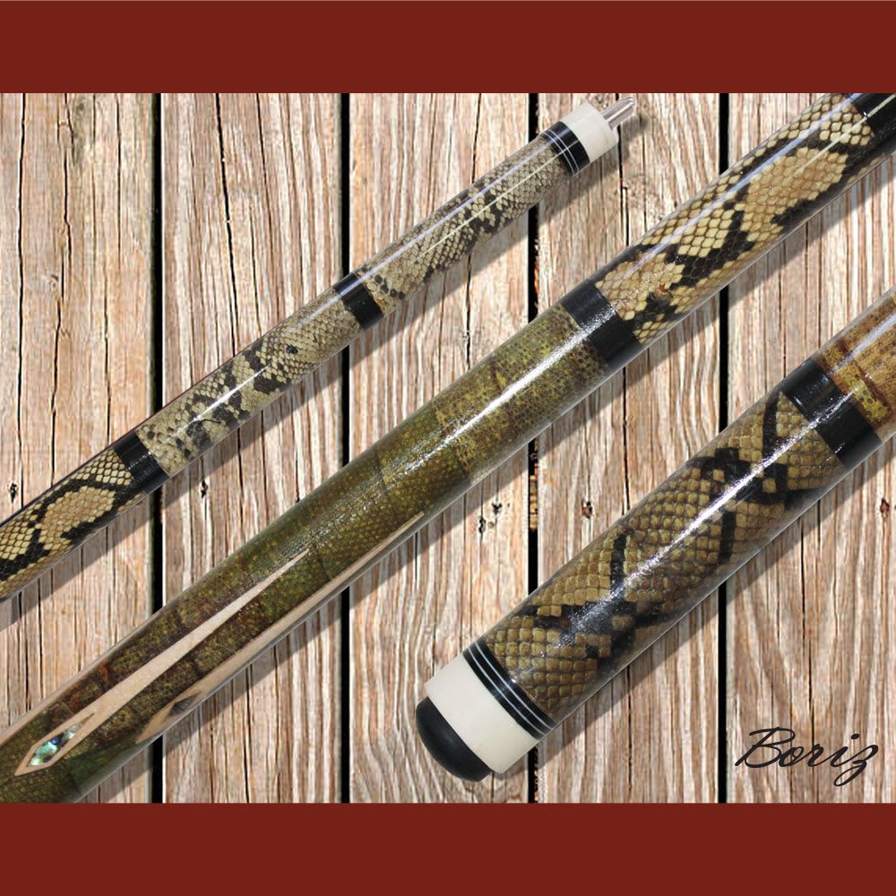 Boriz Billiards Laminated Snake Skin Grip Pool Cue Stick Original Inlay Artwork #BCC138