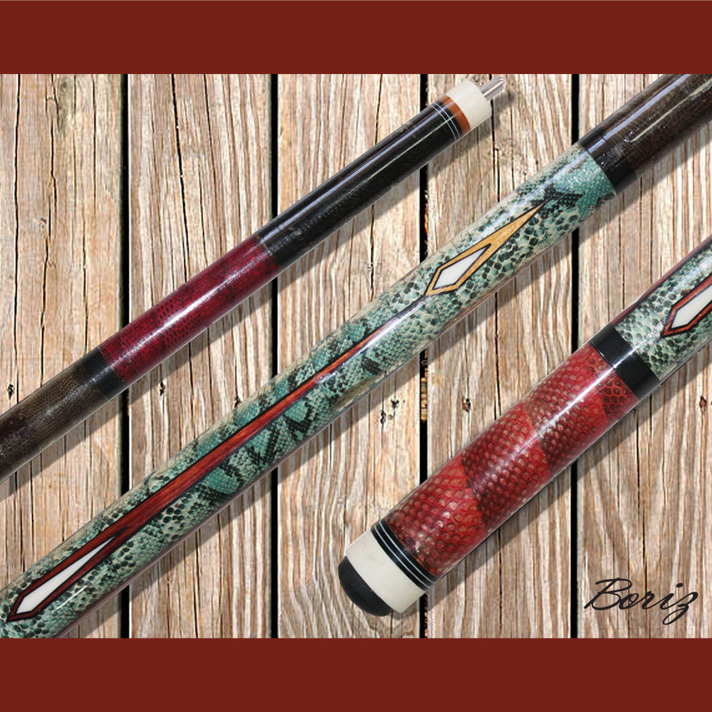 Boriz Billiards Laminated Snake Skin Grip Pool Cue Stick Original Inlay Artwork #BCC139