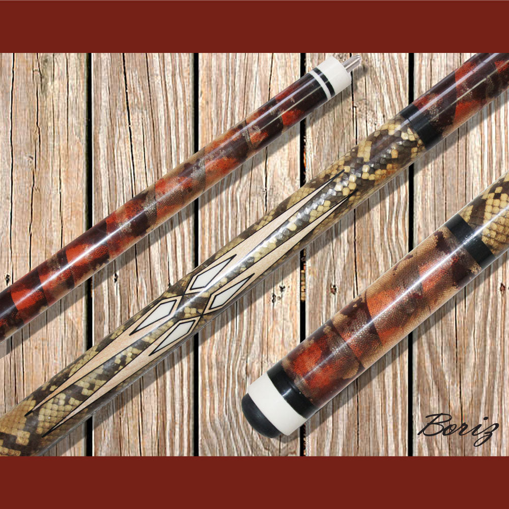 Boriz Billiards Laminated Snake Skin Grip Pool Cue Stick Original Inlay Artwork #BCC140