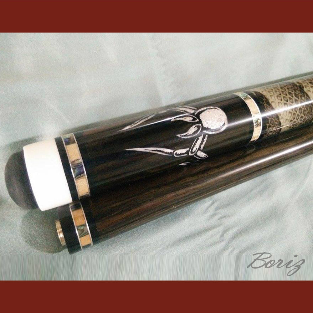 Boriz Billiards Scorpion Laminated Snake Skin Grip Pool Cue Stick Original Inlay Artwork #BCC053