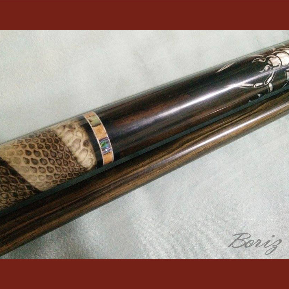Boriz Billiards Scorpion Laminated Snake Skin Grip Pool Cue Stick Original Inlay Artwork #BCC053